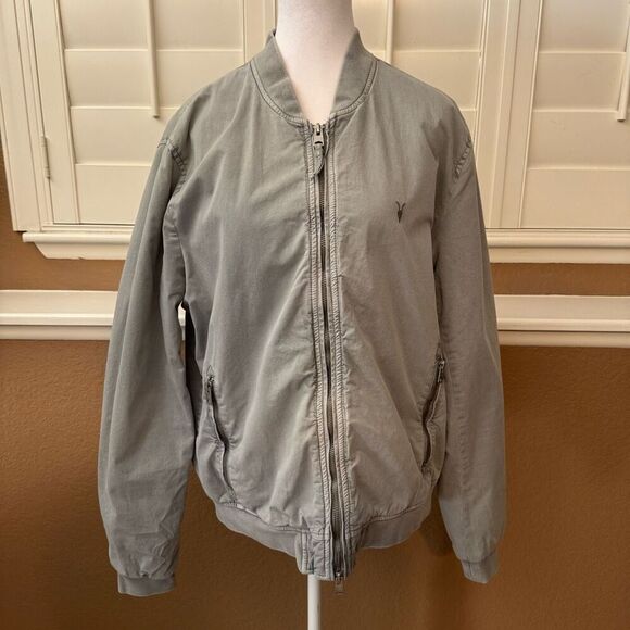 AllSaints Men's Size L Lows Bomber Jacket Light Gray 100% Cotton Contemporary - Picture 1 of 14